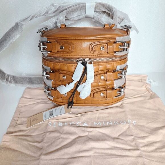 NWT REBECCA MINKOFF Hitch Hiker Oblong Moto Caramel Crossbody Handbag MSRP $398 - Picture 7 of 16